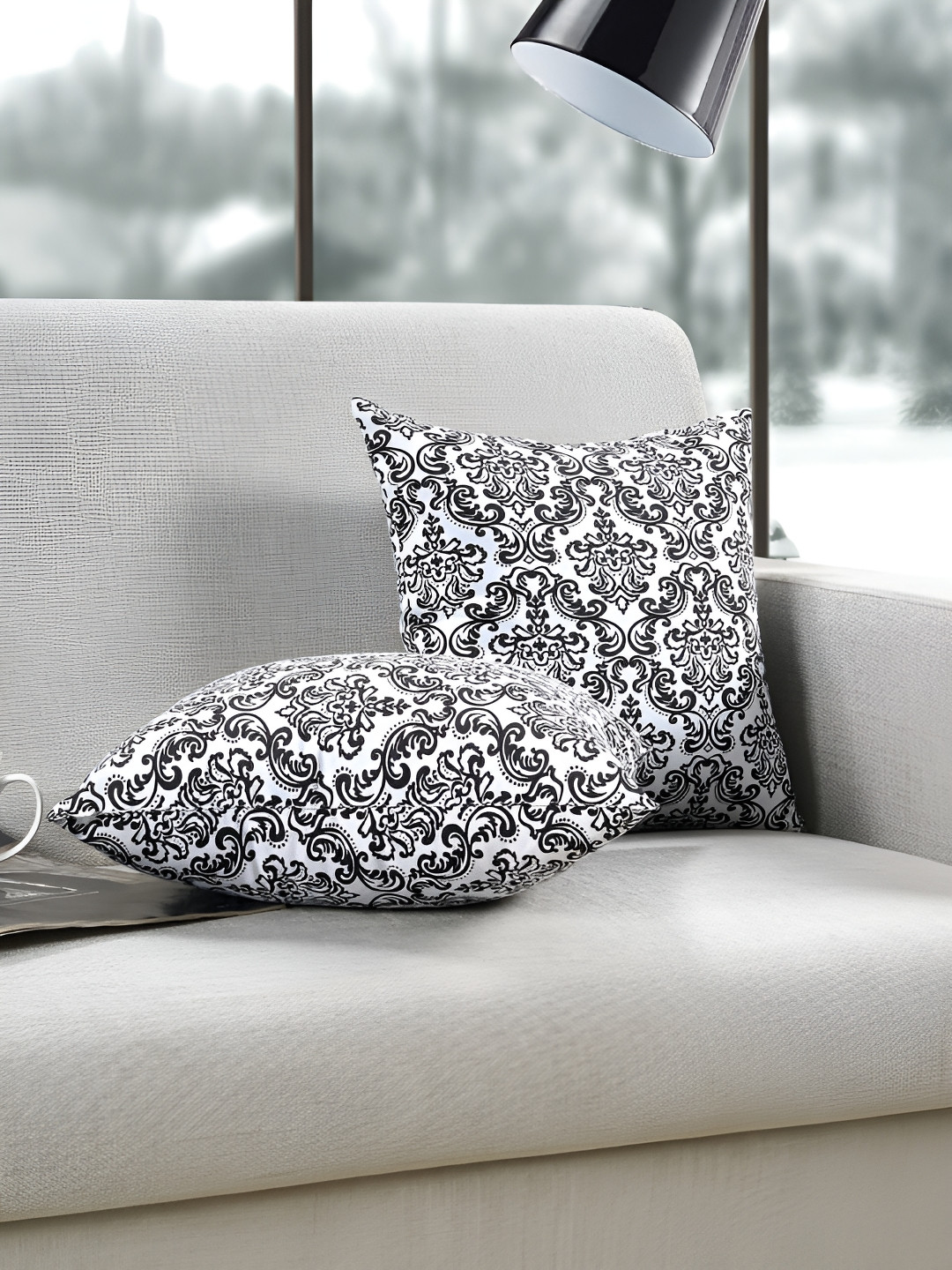 

Aurave Black & White 2 Pieces Floral Square Cushion Covers