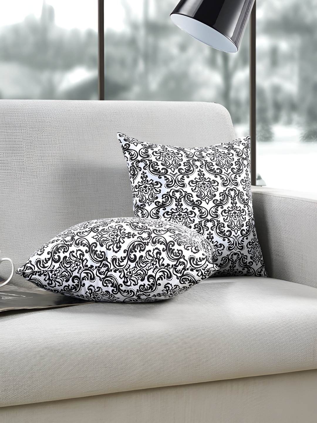 

Aurave Black & White 2 Pieces Abstract Square Cushion Covers