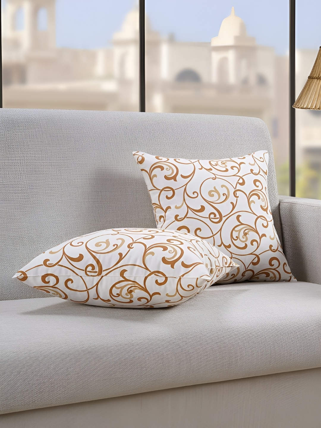 

Aurave Mustard & White 2 Pieces Floral Square Cushion Covers