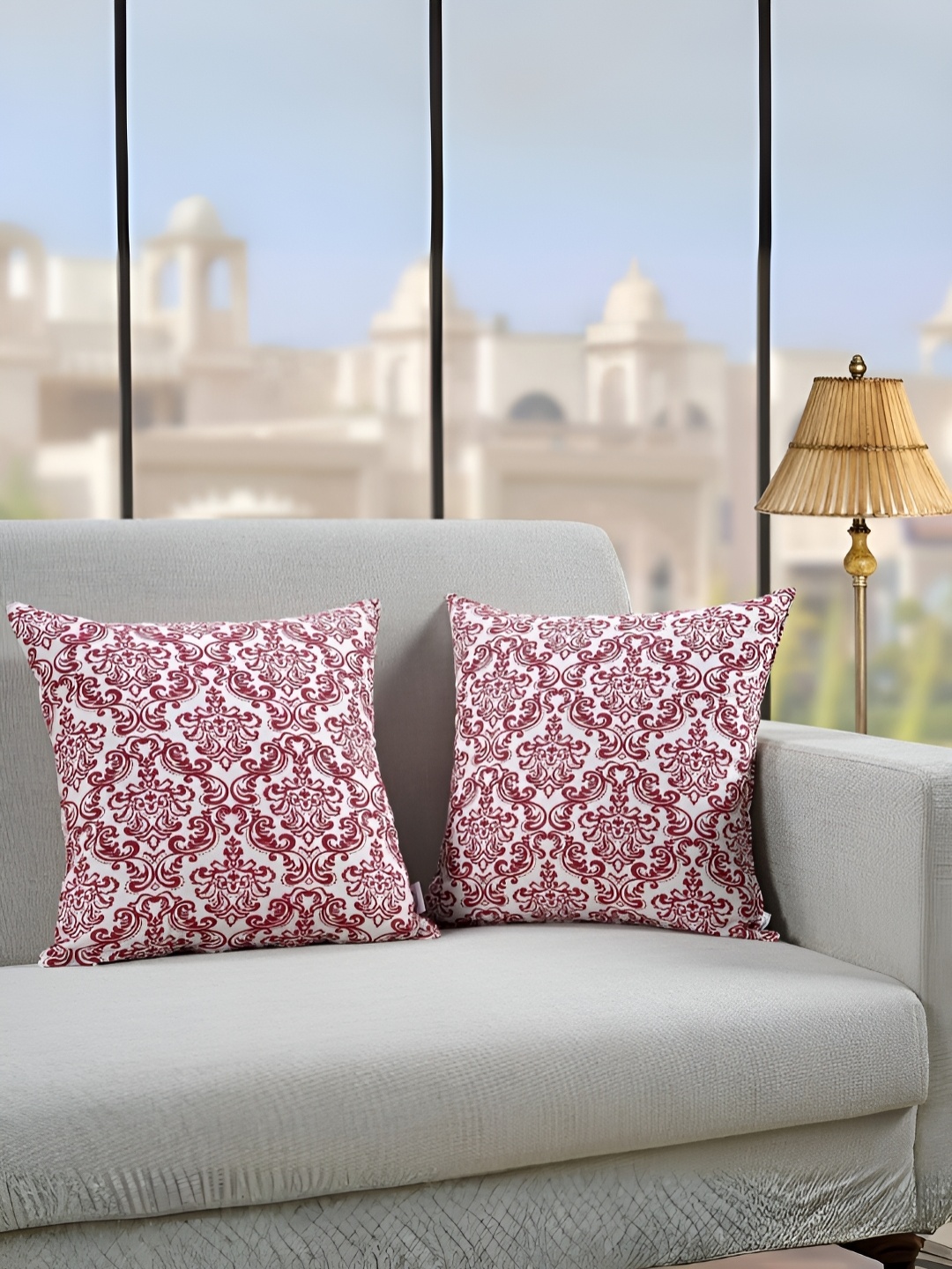 

Aurave Maroon & White 2 Pieces Ethnic Motifs Square Cushion Covers