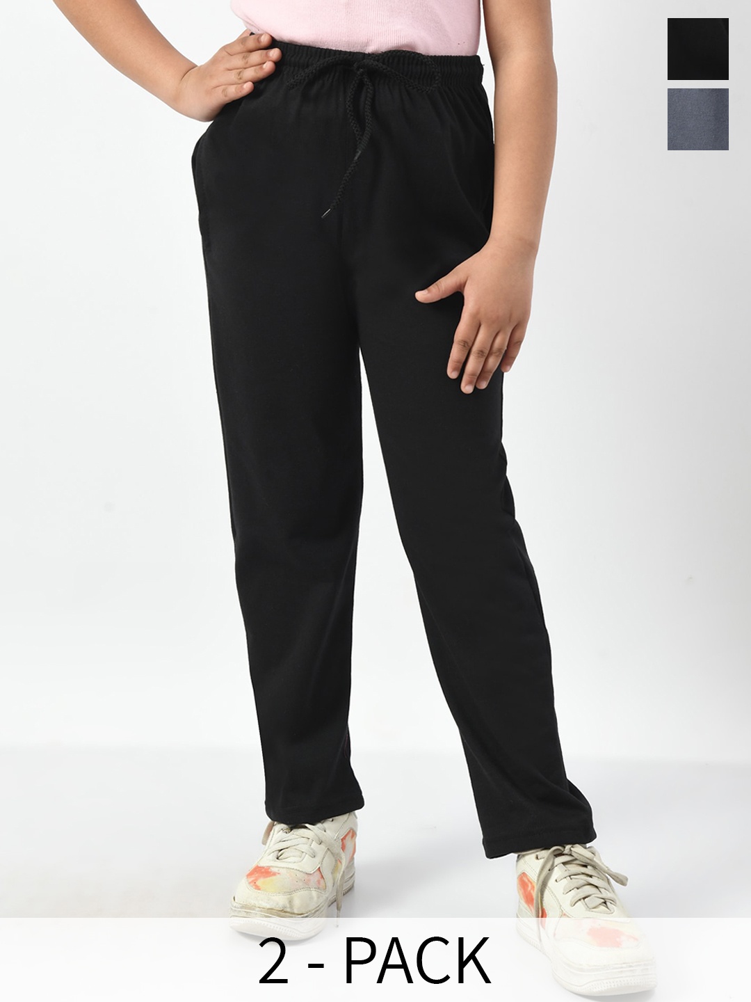 

BAESD Girls Pack of 2 Mid-Rise Relaxed Fit Track Pants, Black