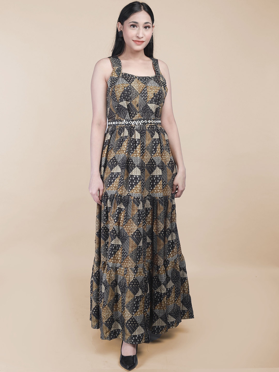 

MAAHI FABS Abstract Printed Cotton Anarkali Kurta, Grey
