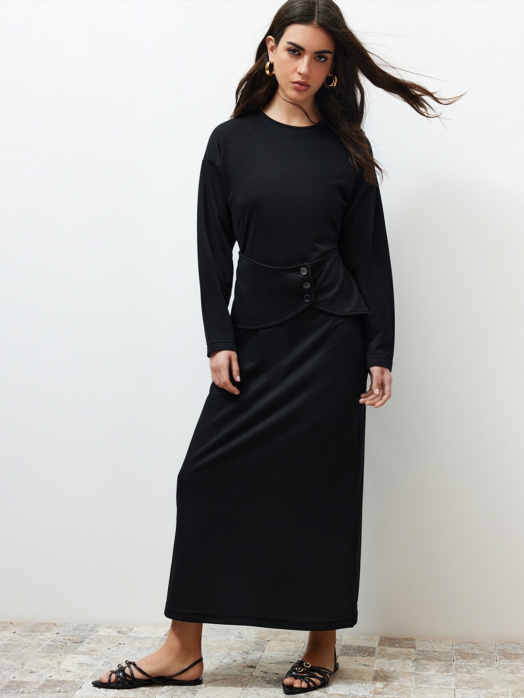 

Trendyol Round Neck Sheath Maxi Dress, Na