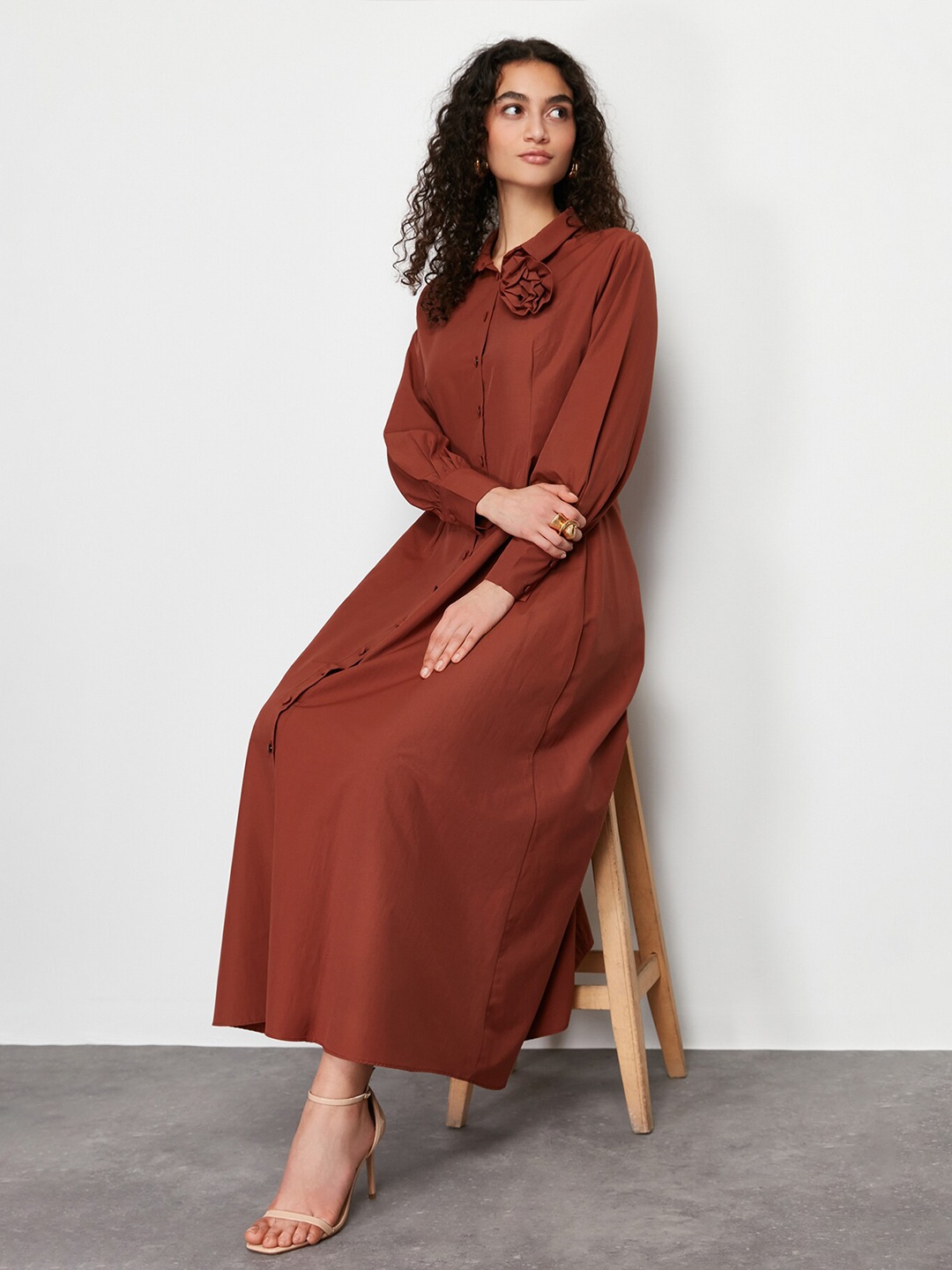 

Trendyol Shirt Collar Maxi Dress, Na
