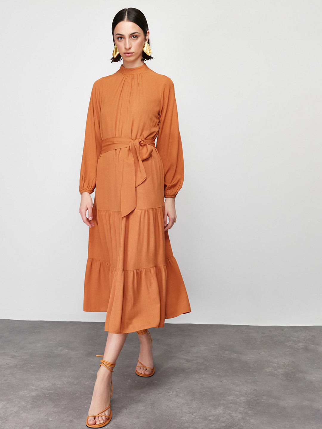 

Trendyol High Neck Tiered Midi Dress, Na