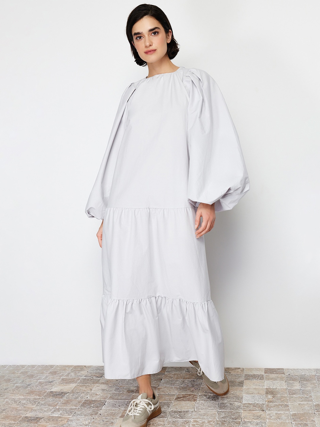 

Trendyol Puff Sleeve Tiered A-Line Dress, White