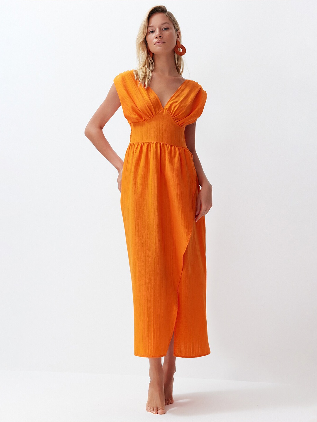 

Trendyol V-Neck Maxi Midi Dress, Orange