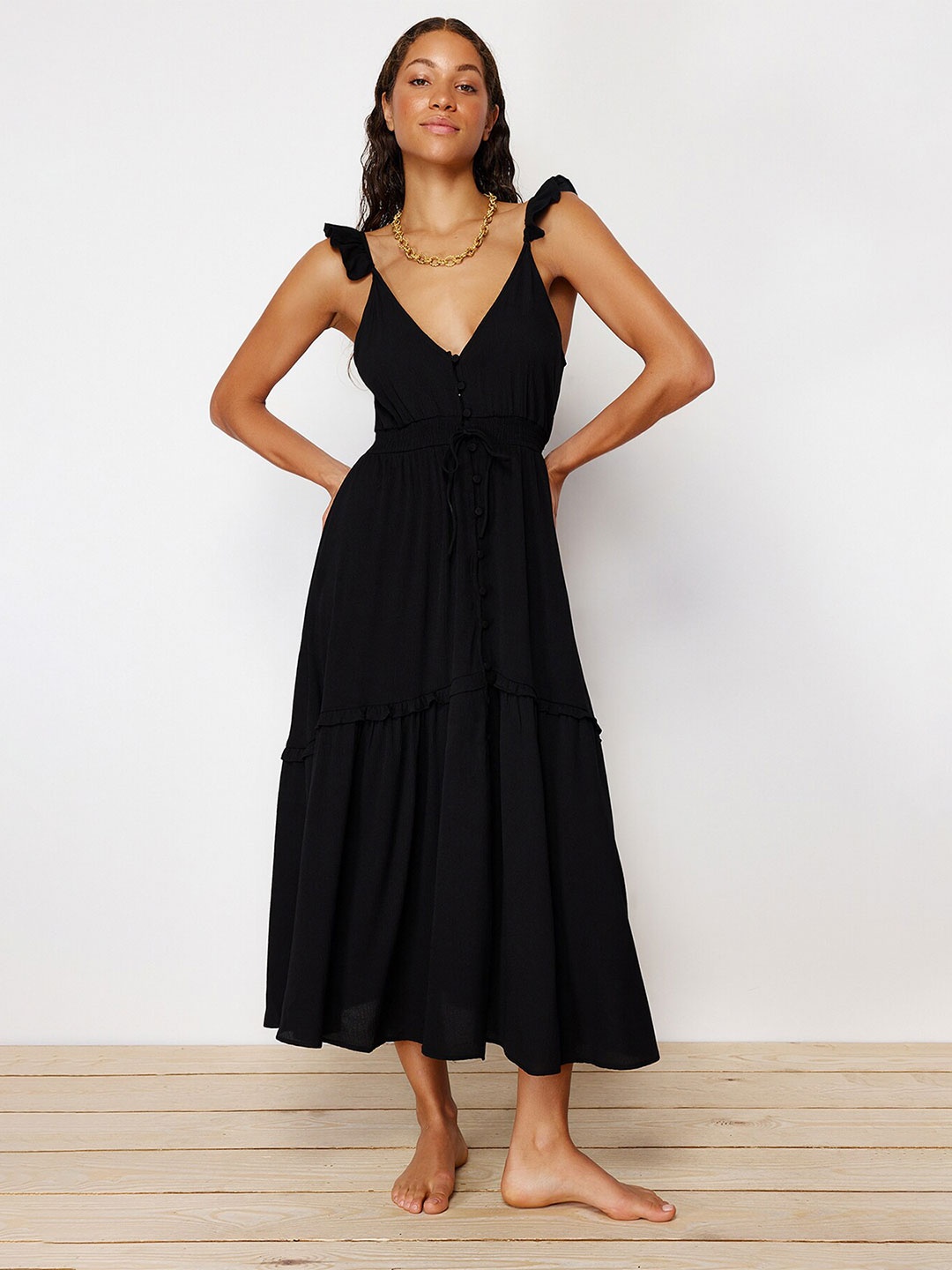 

Trendyol Shoulder Straps Fit & Flare Midi Dress, Black