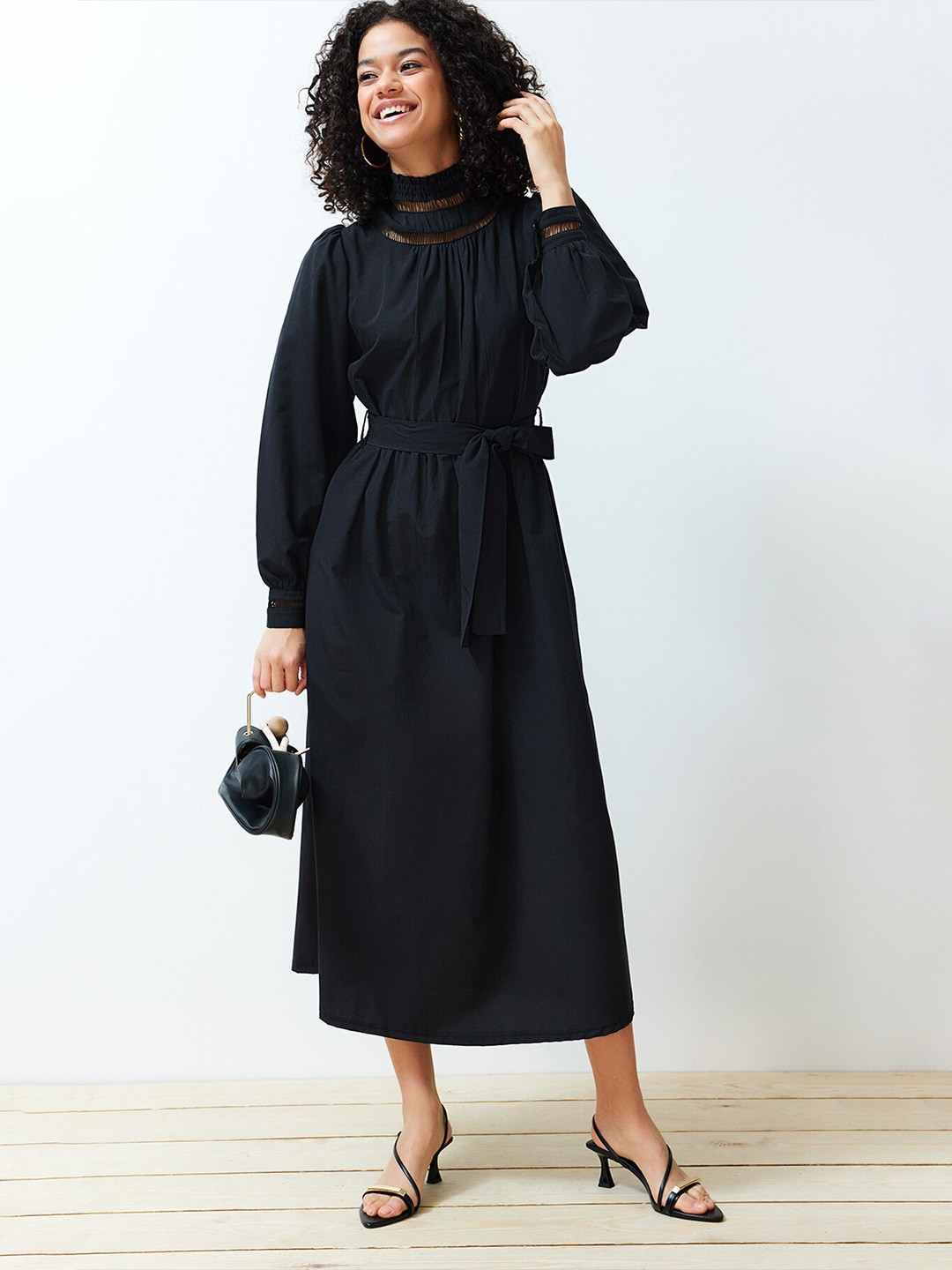 

Trendyol Puff Sleeve A-Line Midi Dress, Black