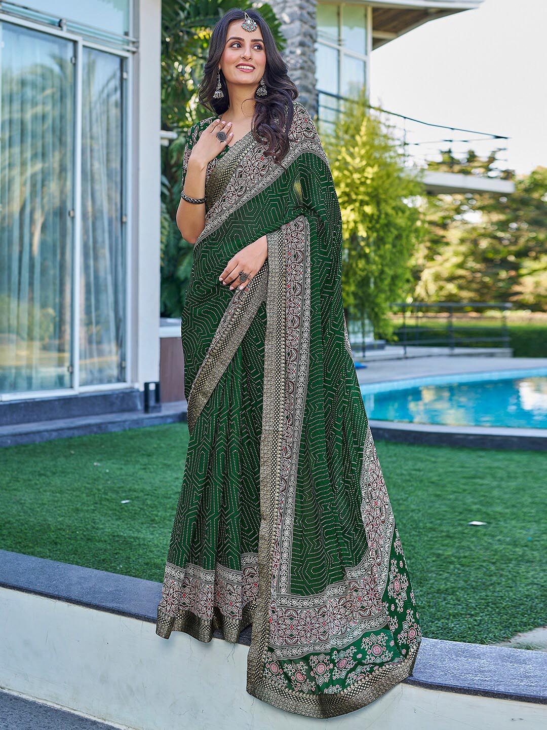 

Satrani Woven Design Pure Georgette Saree, Green