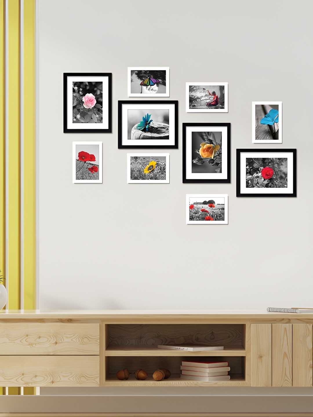 

Stuthi Arts Black & White 10 Pieces Wooden Wall Photo Frames
