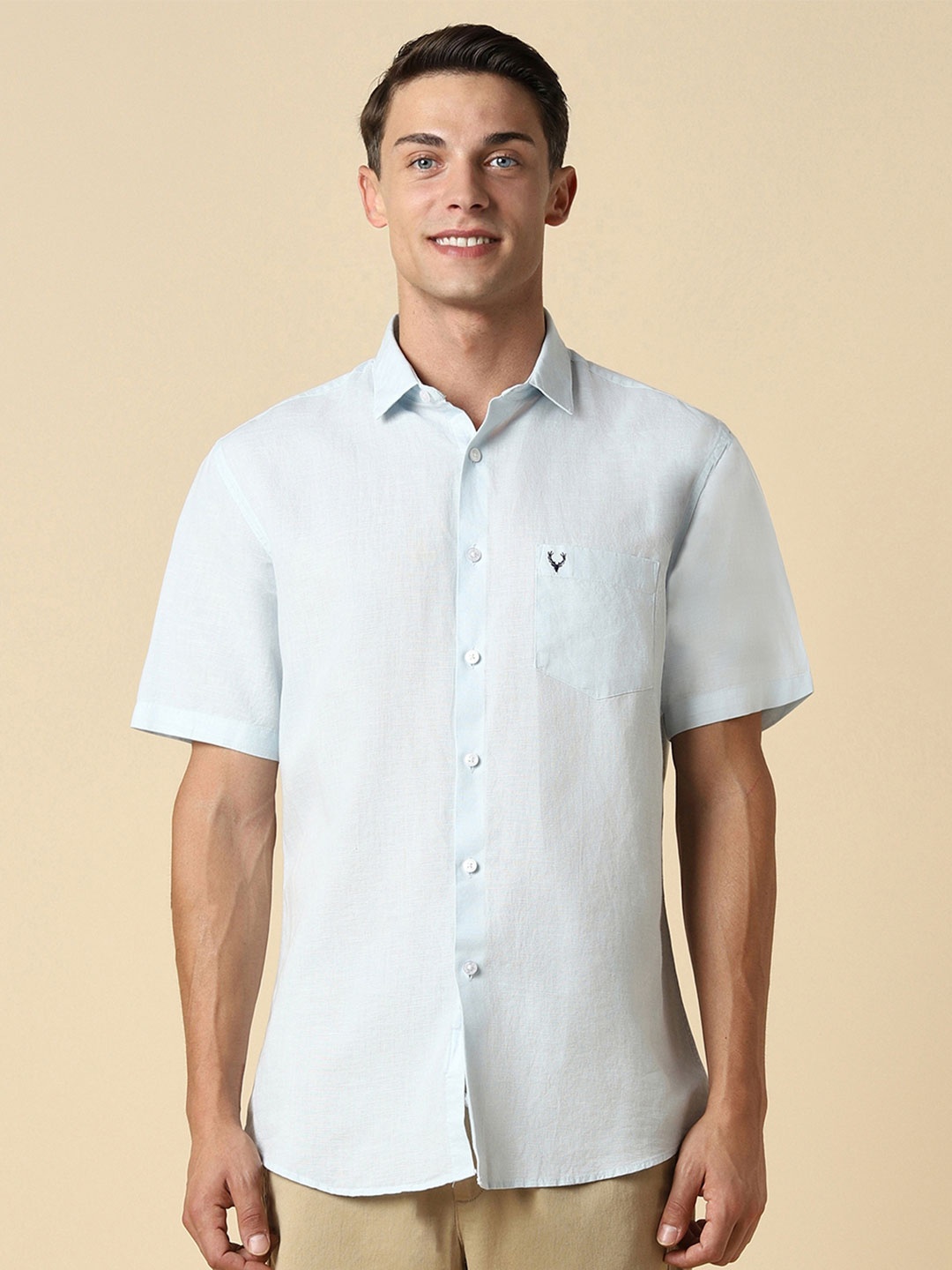 

Allen Solly Slim Fit Opaque Cotton Linen Casual Shirt, Blue