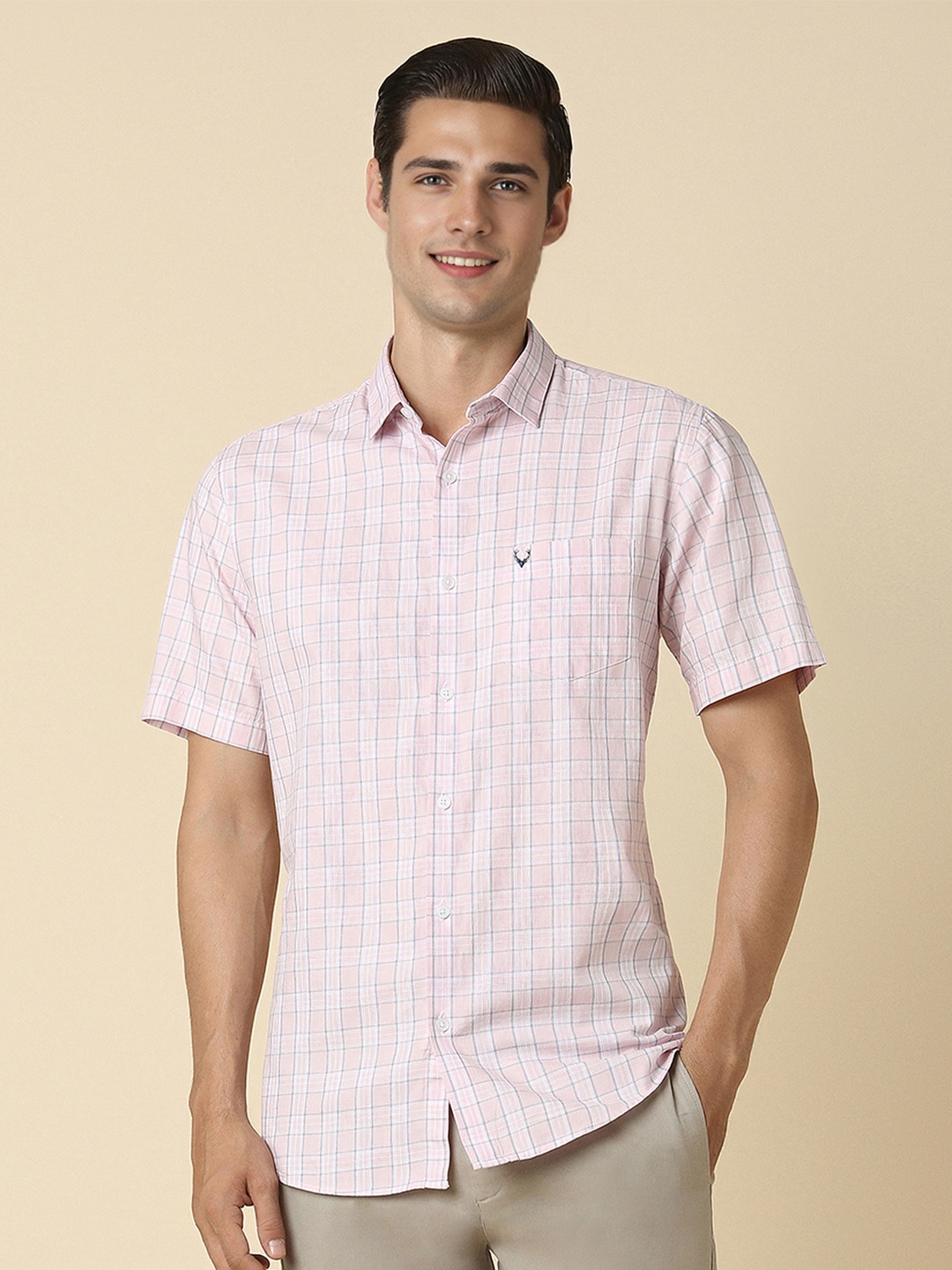 

Allen Solly Slim Fit Opaque Checked Cotton Casual Shirt, Pink