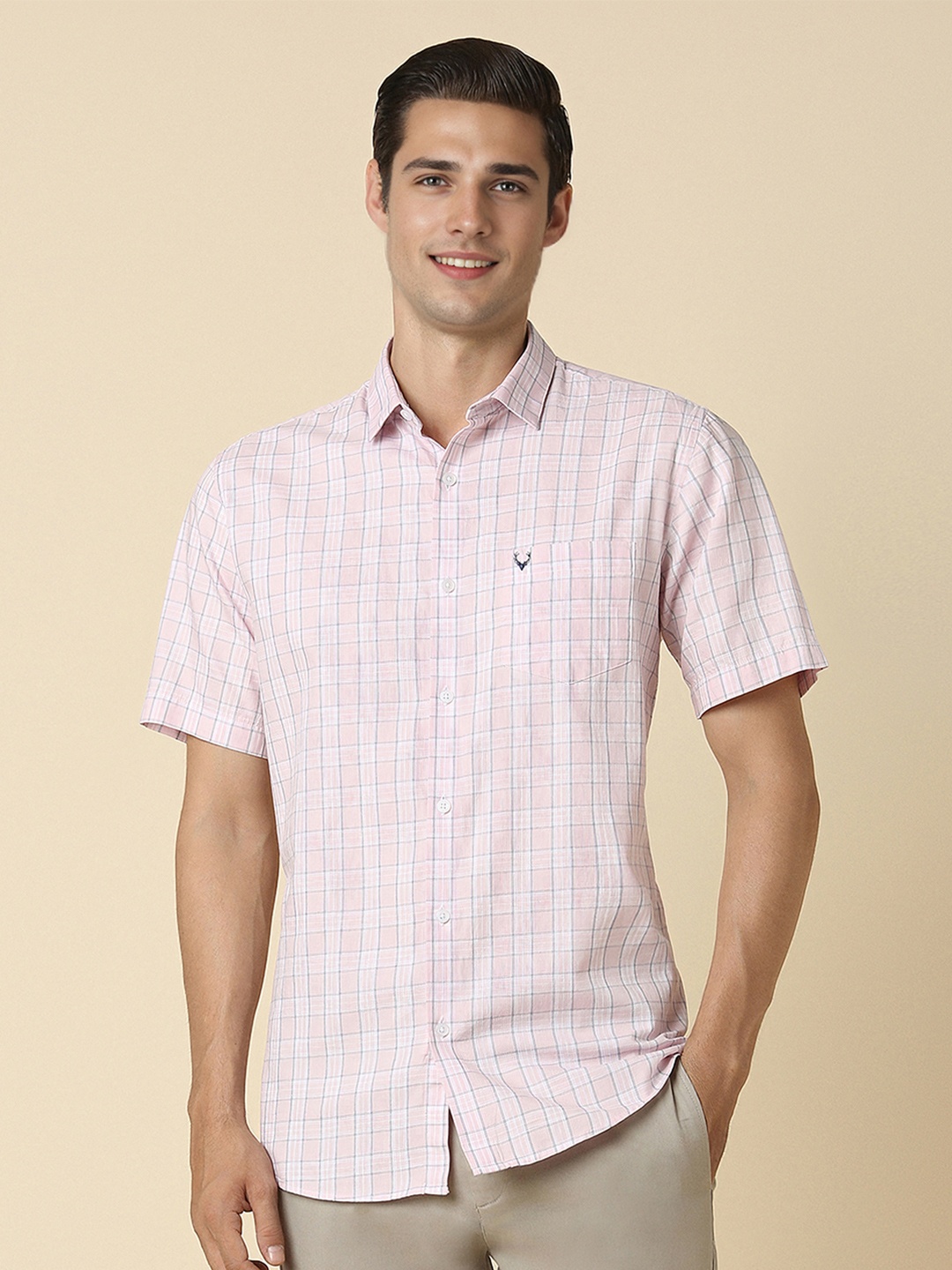 

Allen Solly Slim Fit Checked Spread Collar Cotton Casual Shirt, Pink