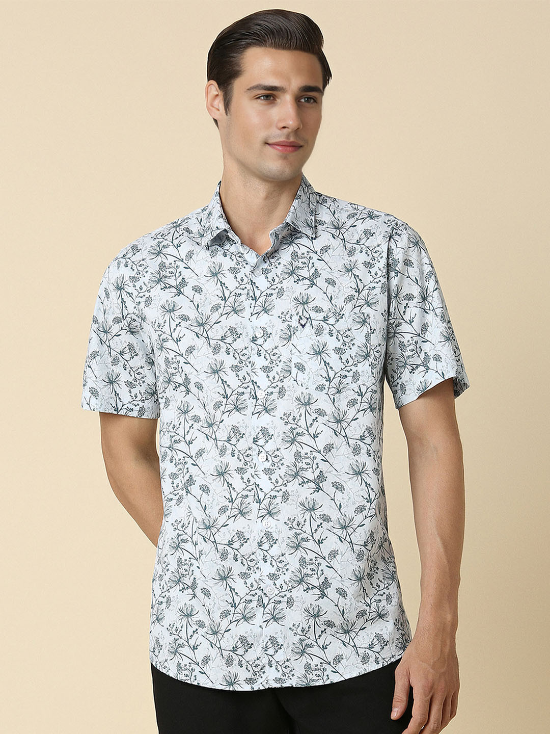 

Allen Solly Slim Fit Floral Printed Spread Collar Cotton Casual Shirt, Blue