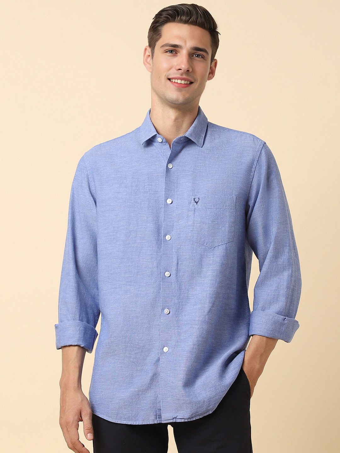 

Allen Solly Slim Fit Spread Collar Long Sleeves Cotton Linen Casual Shirt, Blue