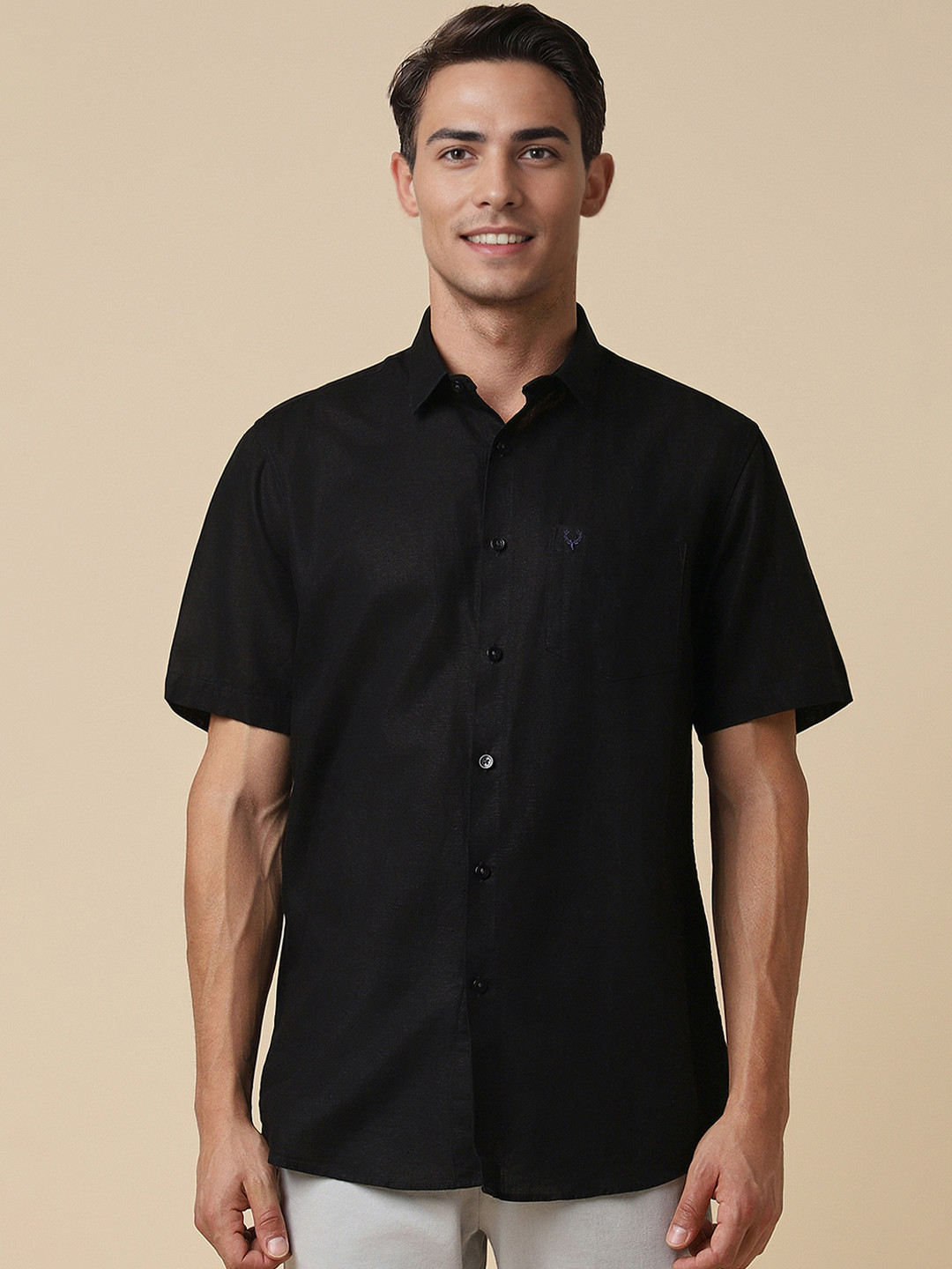 

Allen Solly Slim Fit Cotton & Linen Casual Shirt, Black