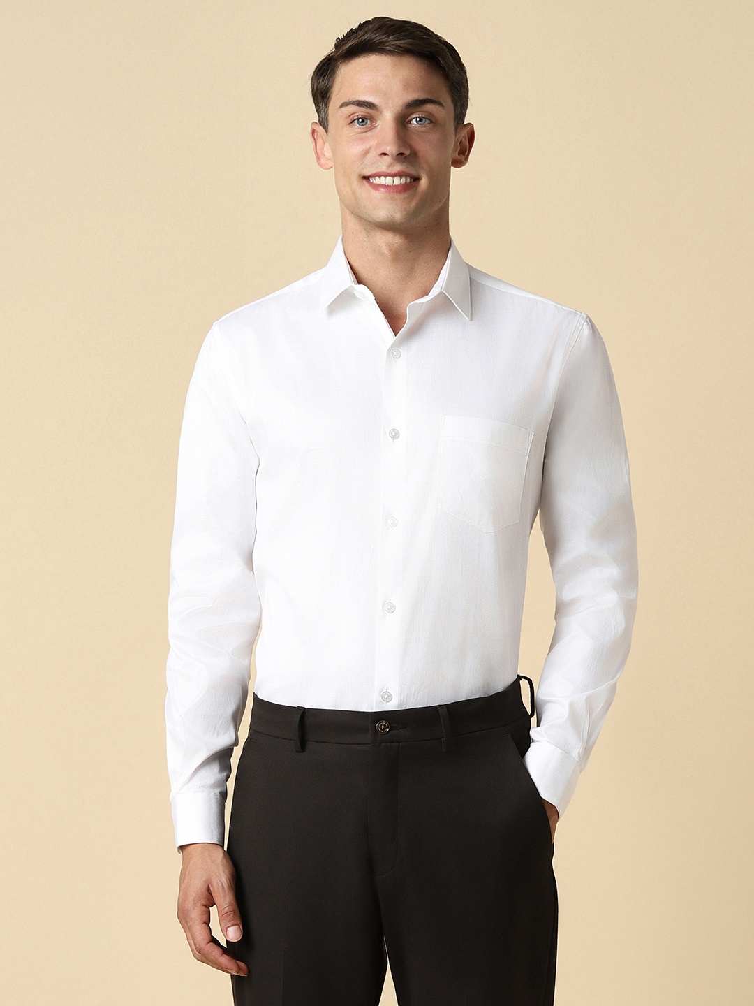 

Allen Solly Slim Fit Self Design Spread Collar Cotton Opaque Formal Shirt, White
