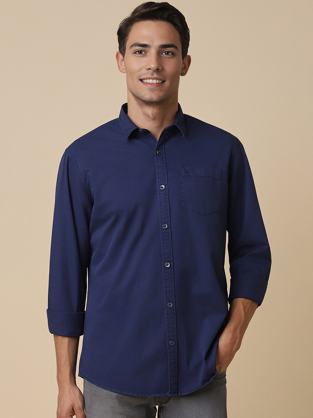 

Allen Solly Spread Collar Pure Cotton Casual Shirt, Navy blue