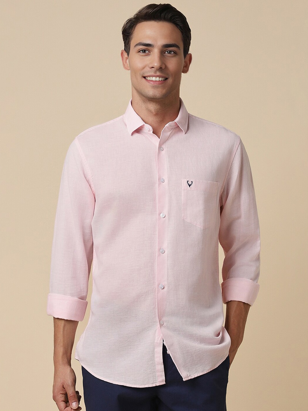 

Allen Solly Slim Fit Opaque Cotton Linen Casual Shirt, Pink