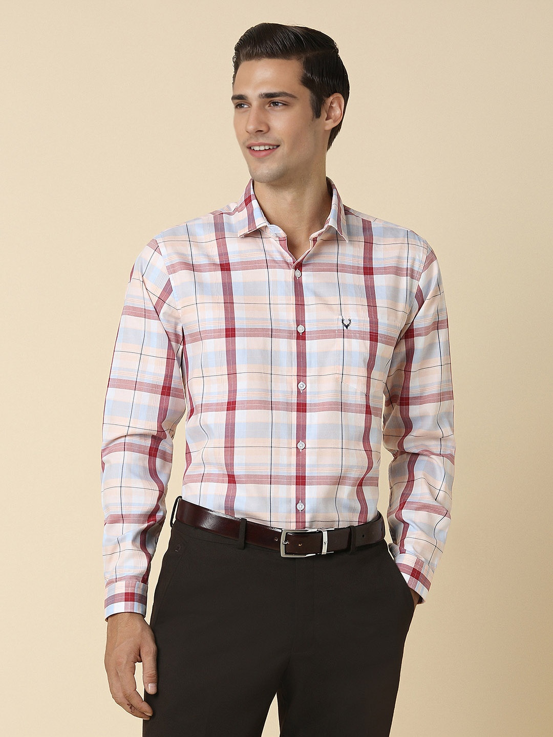 

Allen Solly Spread Collar Long Sleeves Slim Fit Slim Fit Checked Formal Shirt, White
