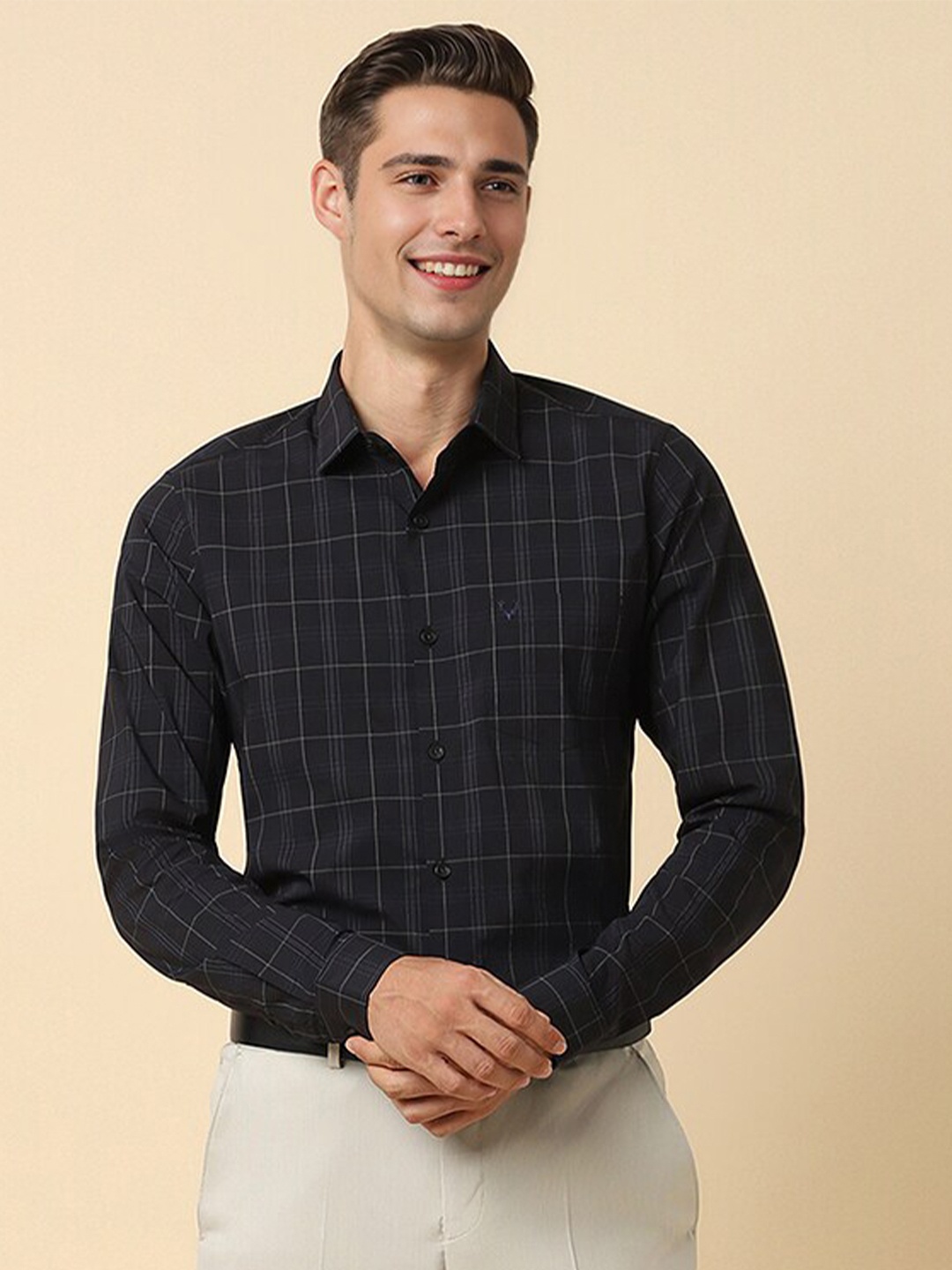

Allen Solly Slim Fit Windowpane Checked Formal Shirt, Black