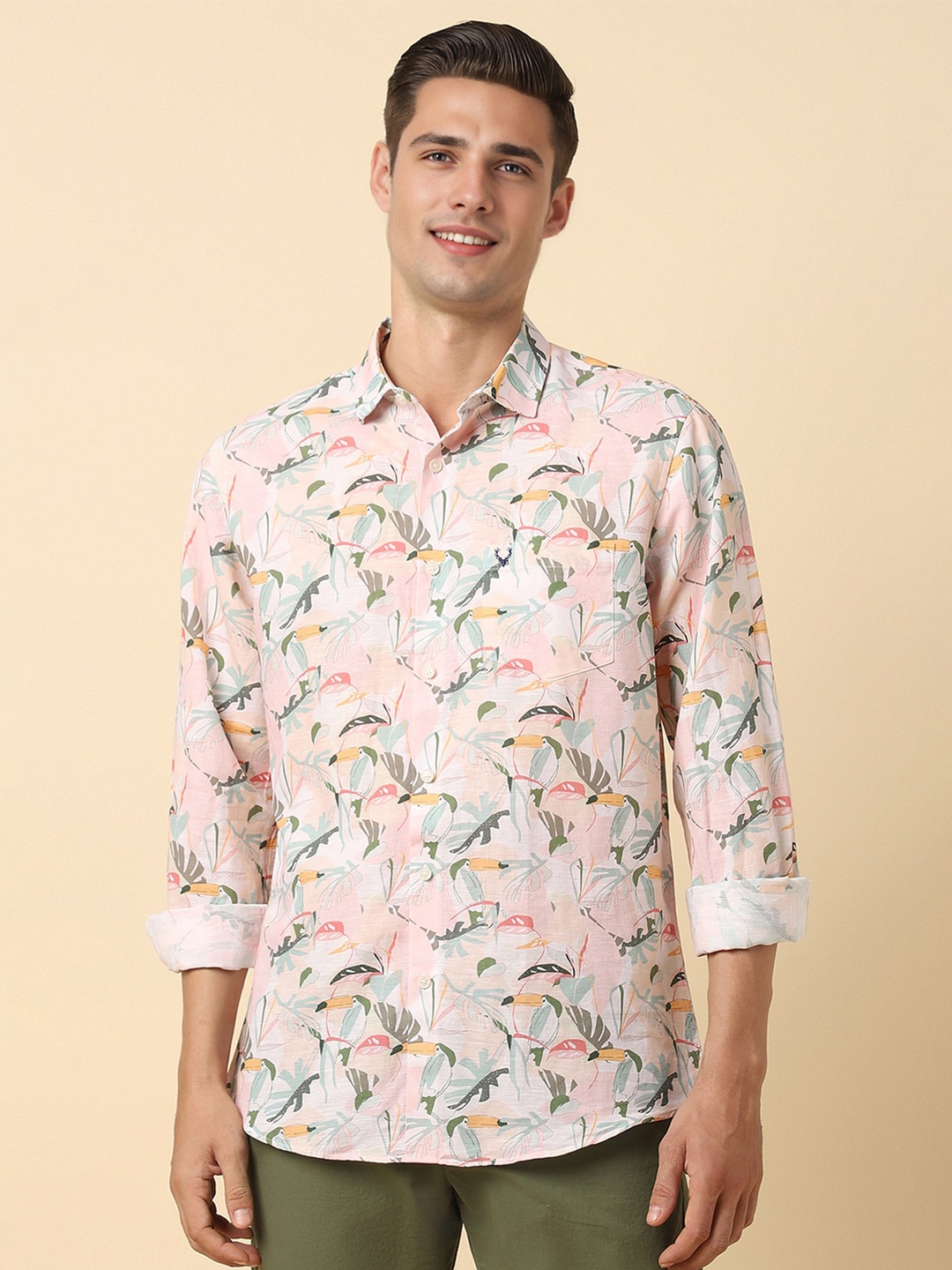 

Allen Solly Slim Fit Floral Printed Linen Cotton Casual Shirt, Pink