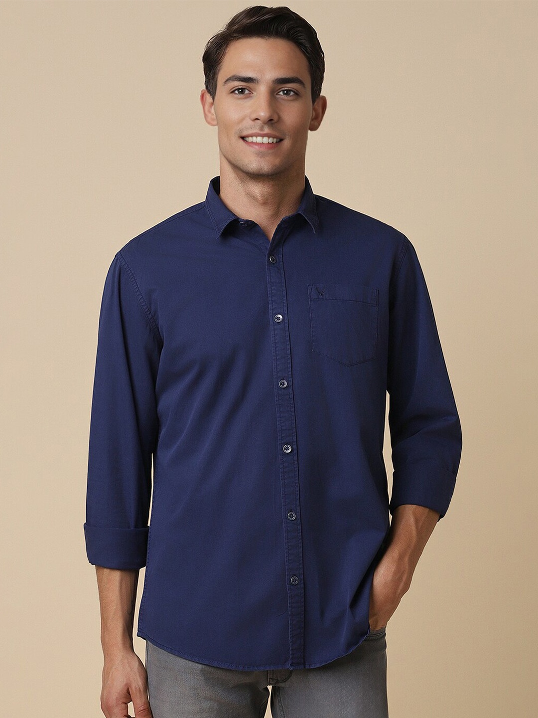 

Allen Solly Spread Collar Pure Cotton Casual Shirt, Navy blue