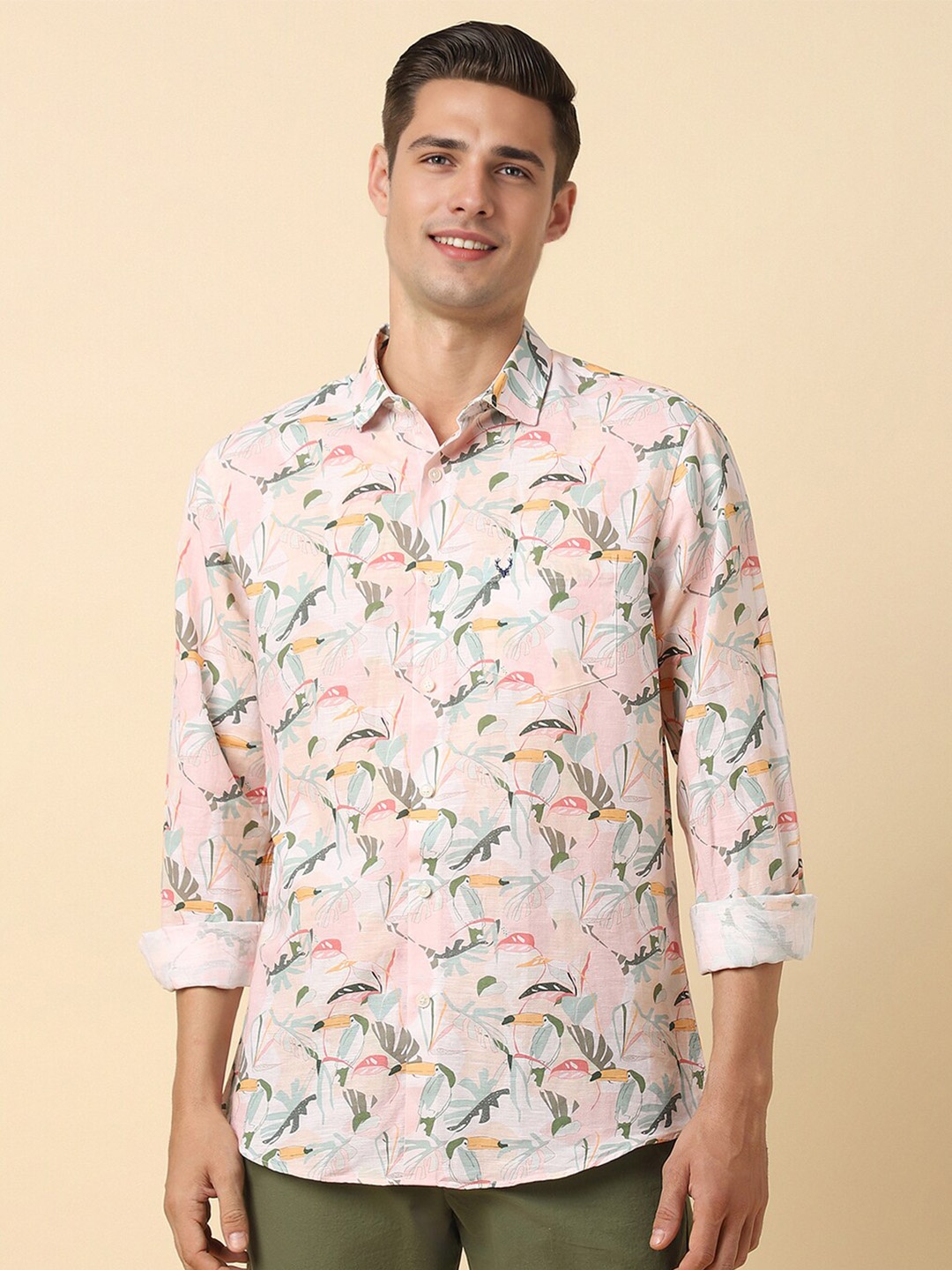 

Allen Solly Slim Fit Floral Opaque Printed Casual Shirt, Pink
