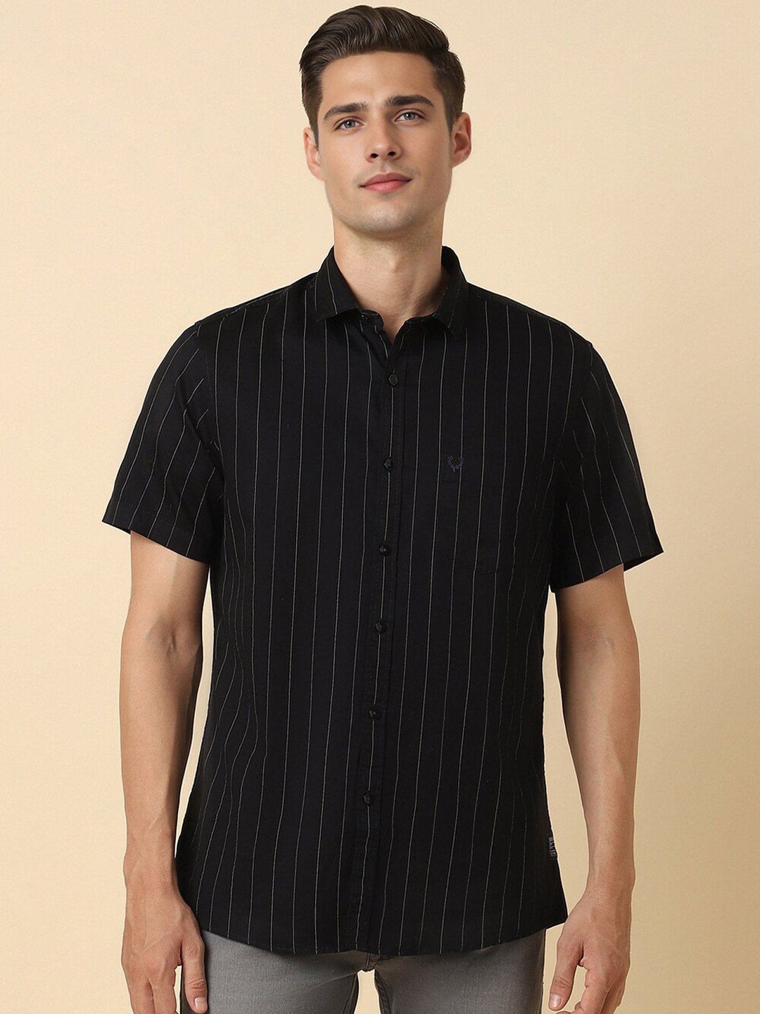 

Allen Solly Opaque Vertical Striped Cotton Casual Shirt, Black