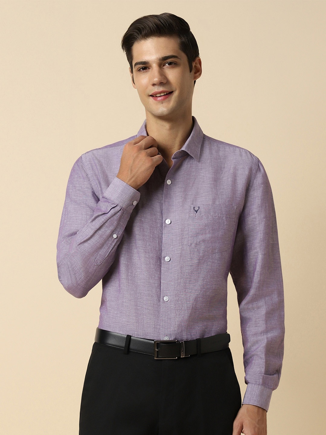 

Allen Solly Slim Fit Self Design Spread Collar Opaque Formal Shirt, Purple