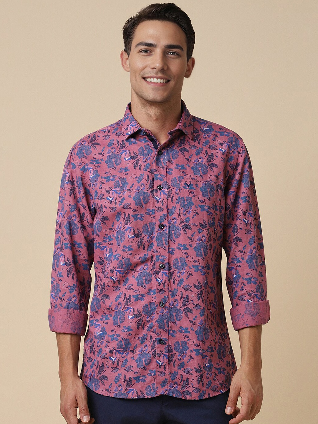 

Allen Solly Slim Fit Floral Printed Spread Collar Full Sleeves Casual Shirt, Pink