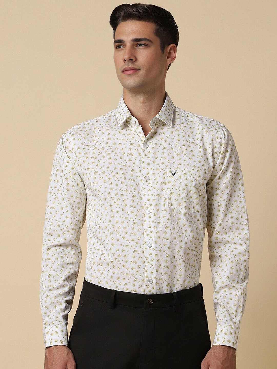 

Allen Solly Slim Fit Floral Printed Spread Collar Long Sleeves Cotton Formal Shirt, White