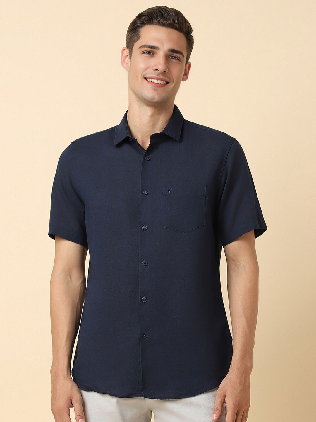 

Allen Solly Slim Fit Cotton & Linen Casual Shirt, Navy blue