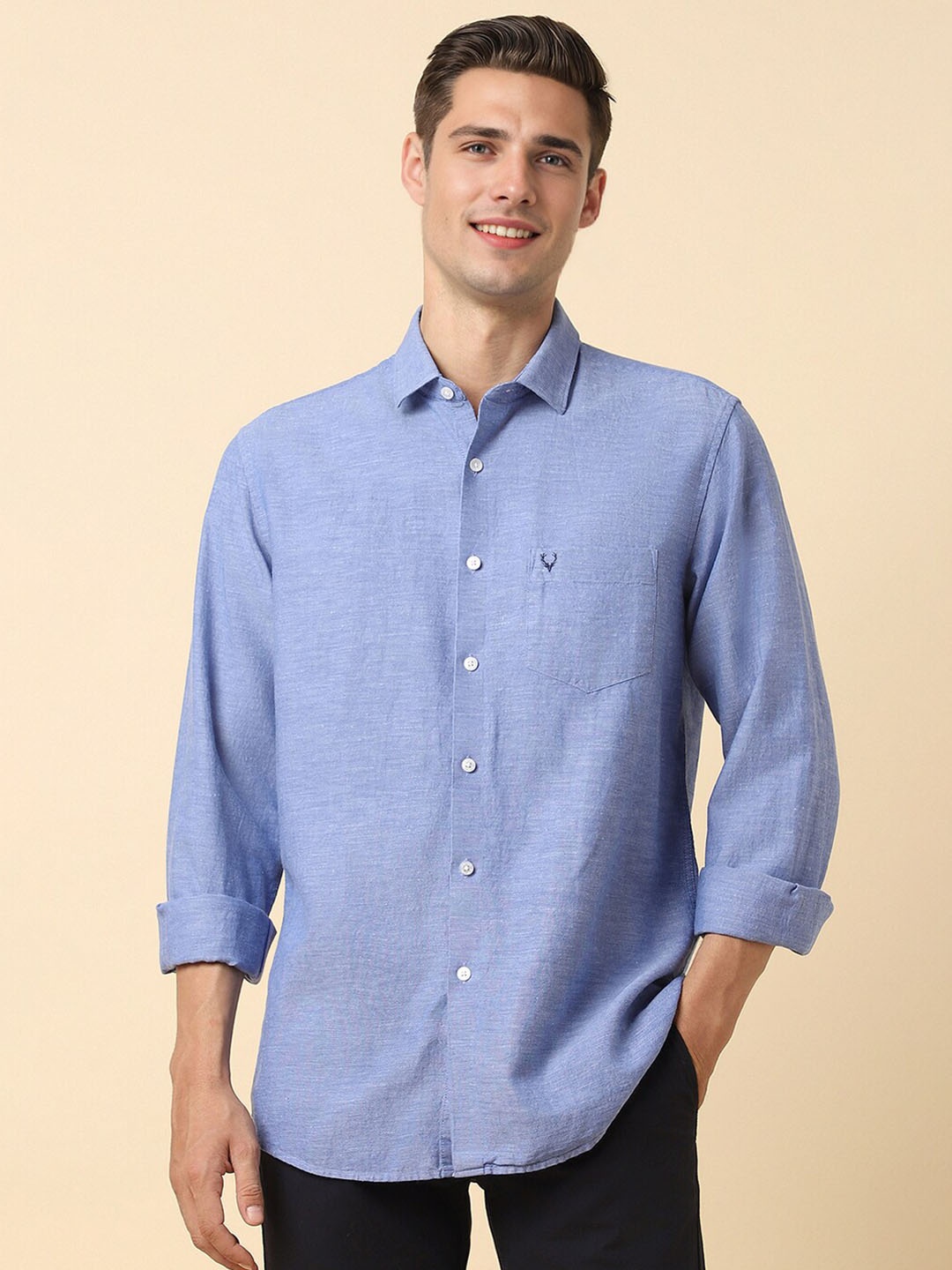 

Allen Solly Slim Fit Spread Collar Long Sleeves Cotton Casual Shirt, Blue