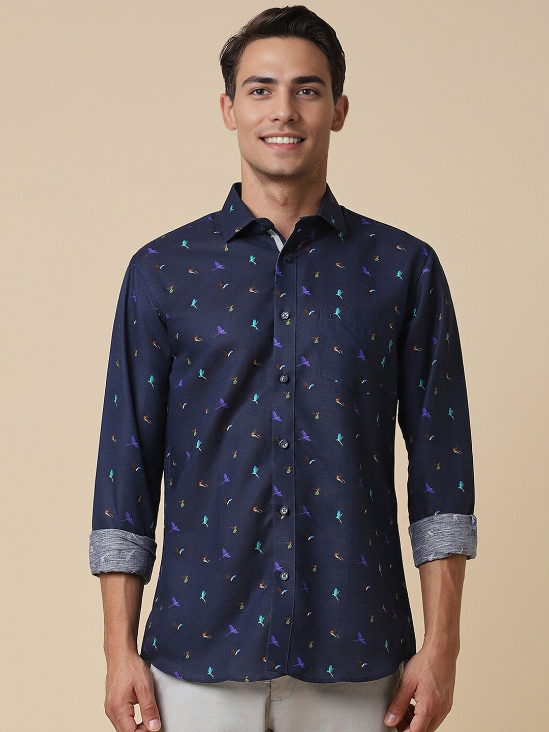 

Allen Solly Slim Fit Opaque Printed Casual Shirt, Navy blue