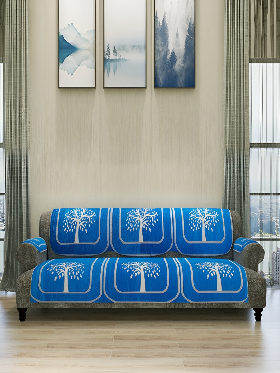 

Aura Blue & Beige 6 Pieces Printed 5-Seater Sofa Covers