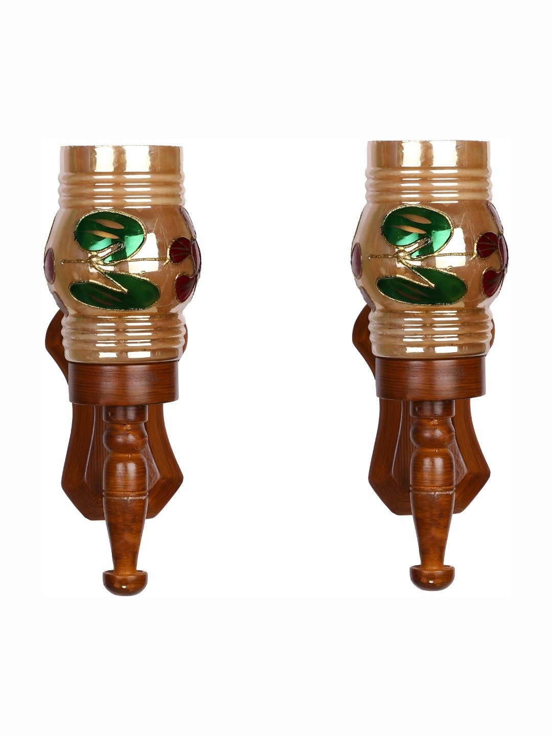 

1ST TIME Brown & Red 2 Pieces Printed Glass Traditional Wall Lamp