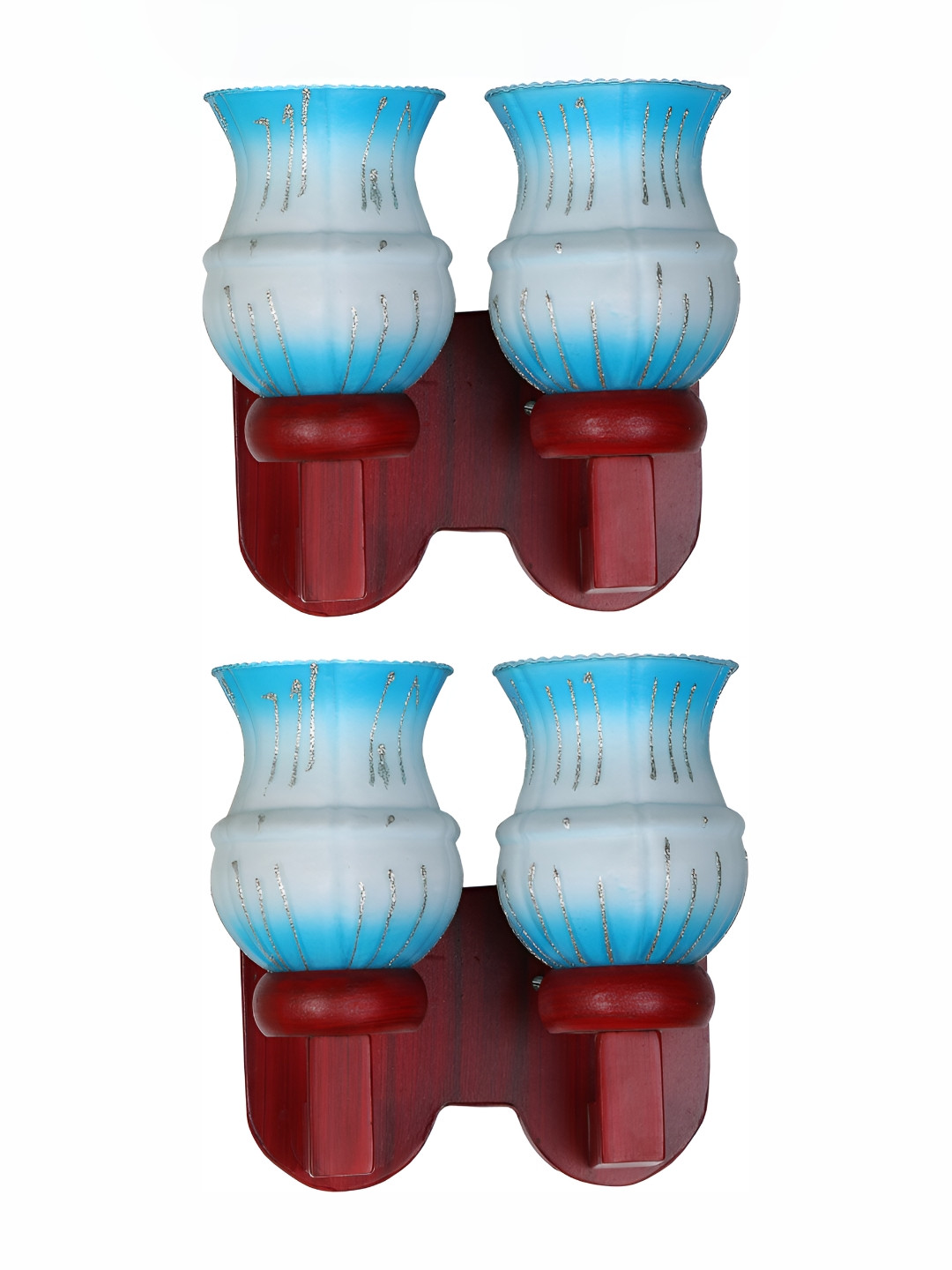 

1ST TIME White & Blue 2 Pieces Printed Glass Contemporary Cylinder Shaped Wall Lamp