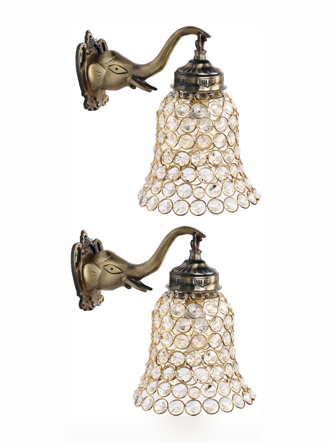 

1ST TIME White & Gold-Toned 2 Pieces Textured Glass Contemporary Bell Shaped Wall Lamp
