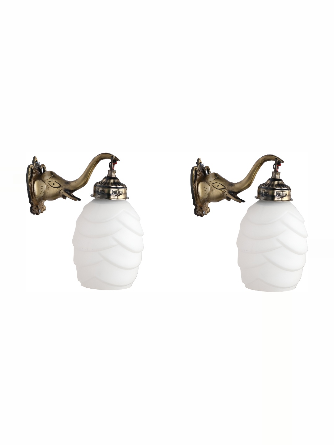 

1ST TIME White & Bronze-Toned 2 Pieces Textured Glass Cylinder Shaped Wall Lamp