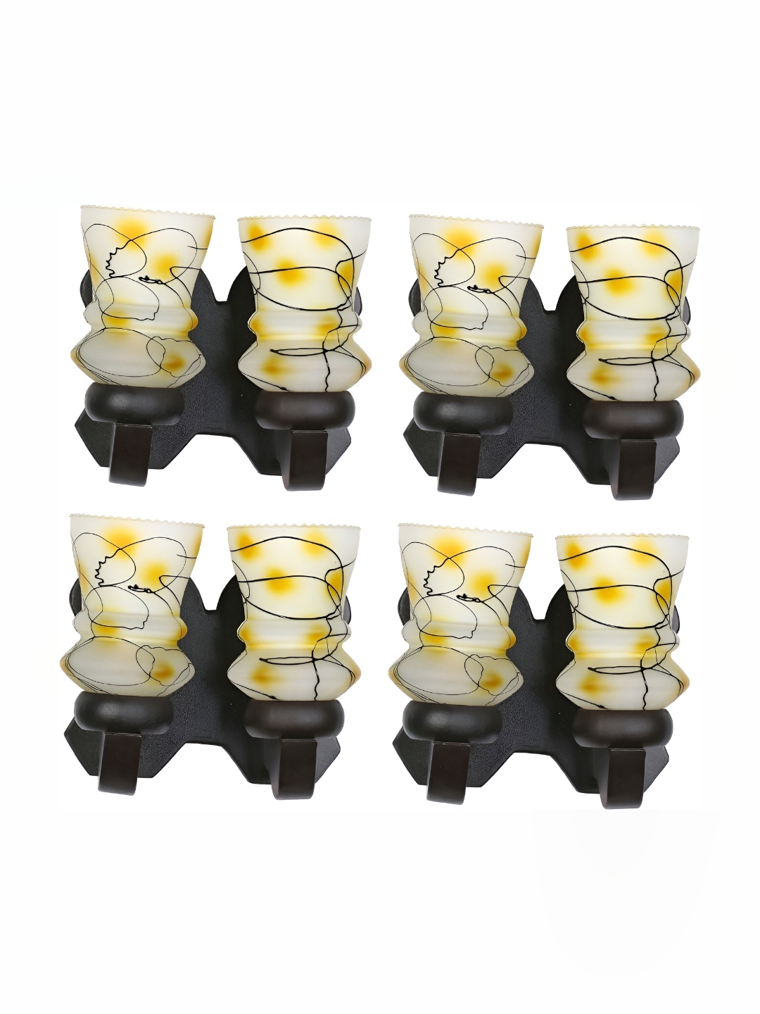

1ST TIME White & Yellow 4 Pieces Printed Glass Traditional Wall Lamps, Multi
