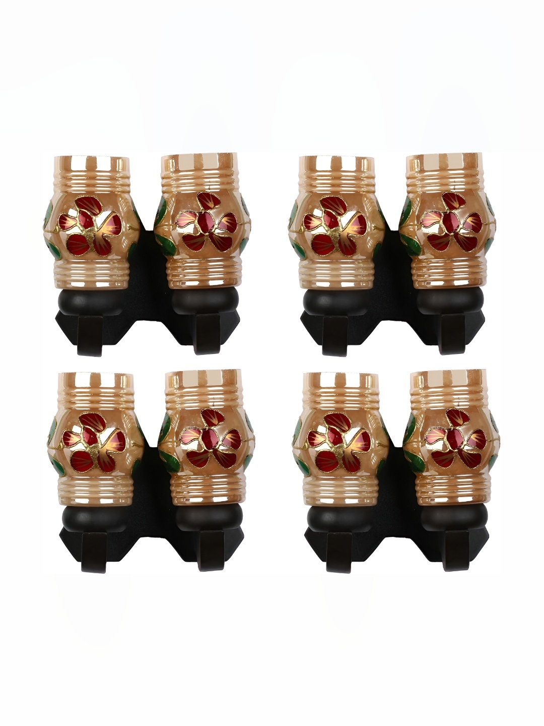 

1ST TIME Gold-Toned & Red 4 Pieces Textured Glass Wall Lamp