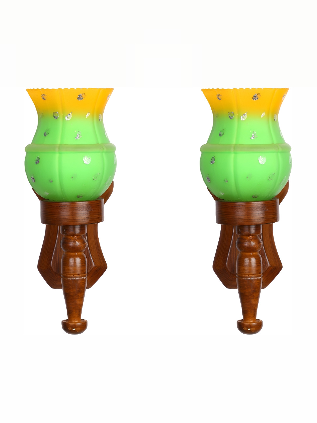 

1ST TIME Green & Yellow 2 Pieces Colourblocked Glass Contemporary Bell Shaped Wall Lamps