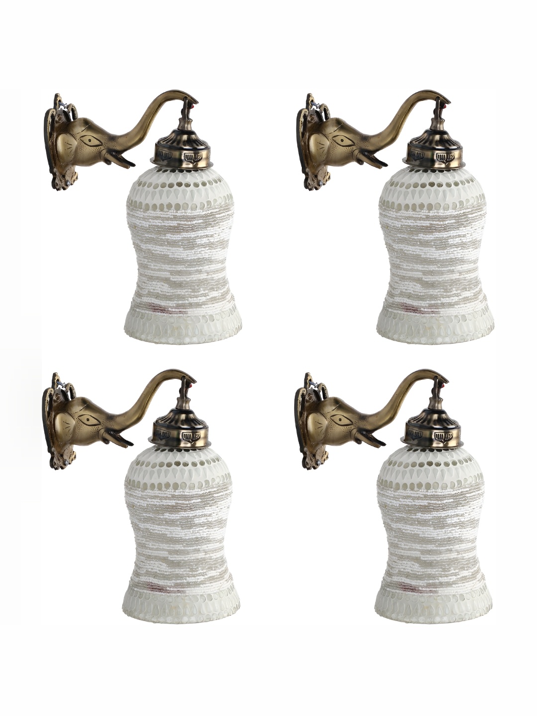 

1ST TIME White & Gold-Toned 4 Pieces Textured Glass Contemporary Wall Lamp