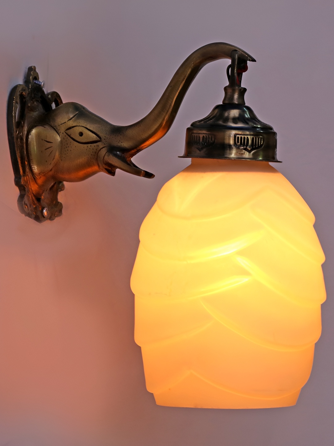 

1ST TIME White & Bronze-Toned Textured Glass Traditional Wall Lamp