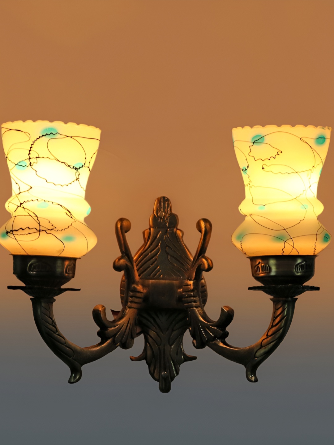 

1ST TIME Blue & Black Printed Glass Contemporary Bell Shaped Wall Lamp