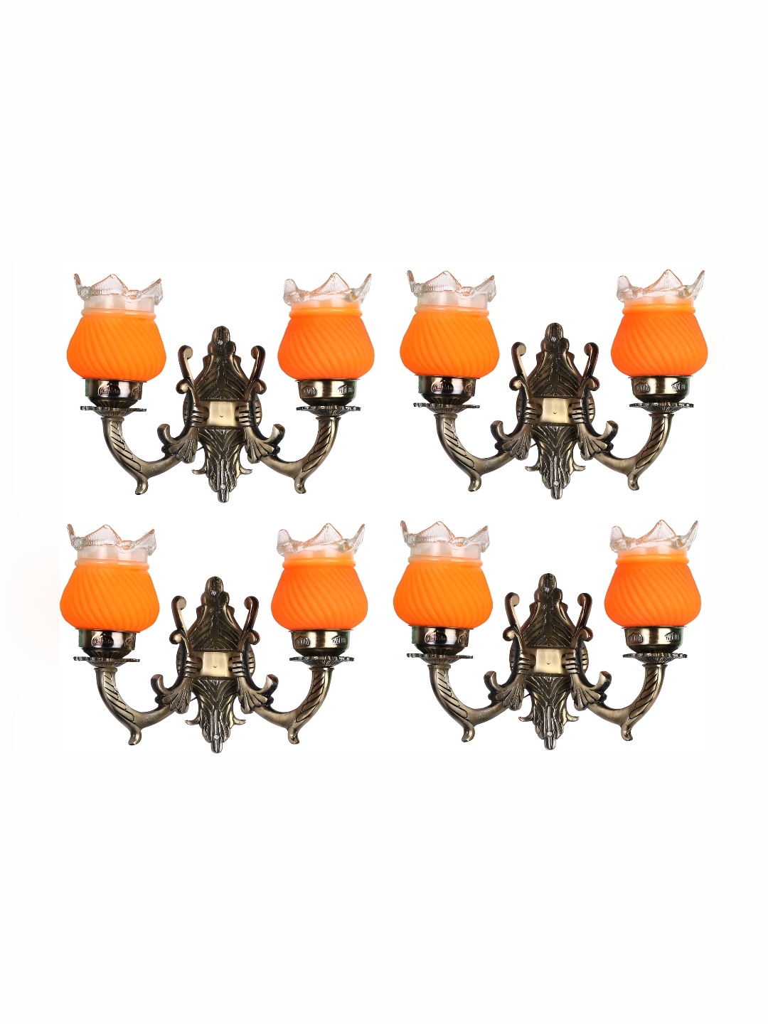 

1ST TIME Orange & Transparent 4 Pieces Textured Glass Contemporary Bell Shaped Wall Lamps