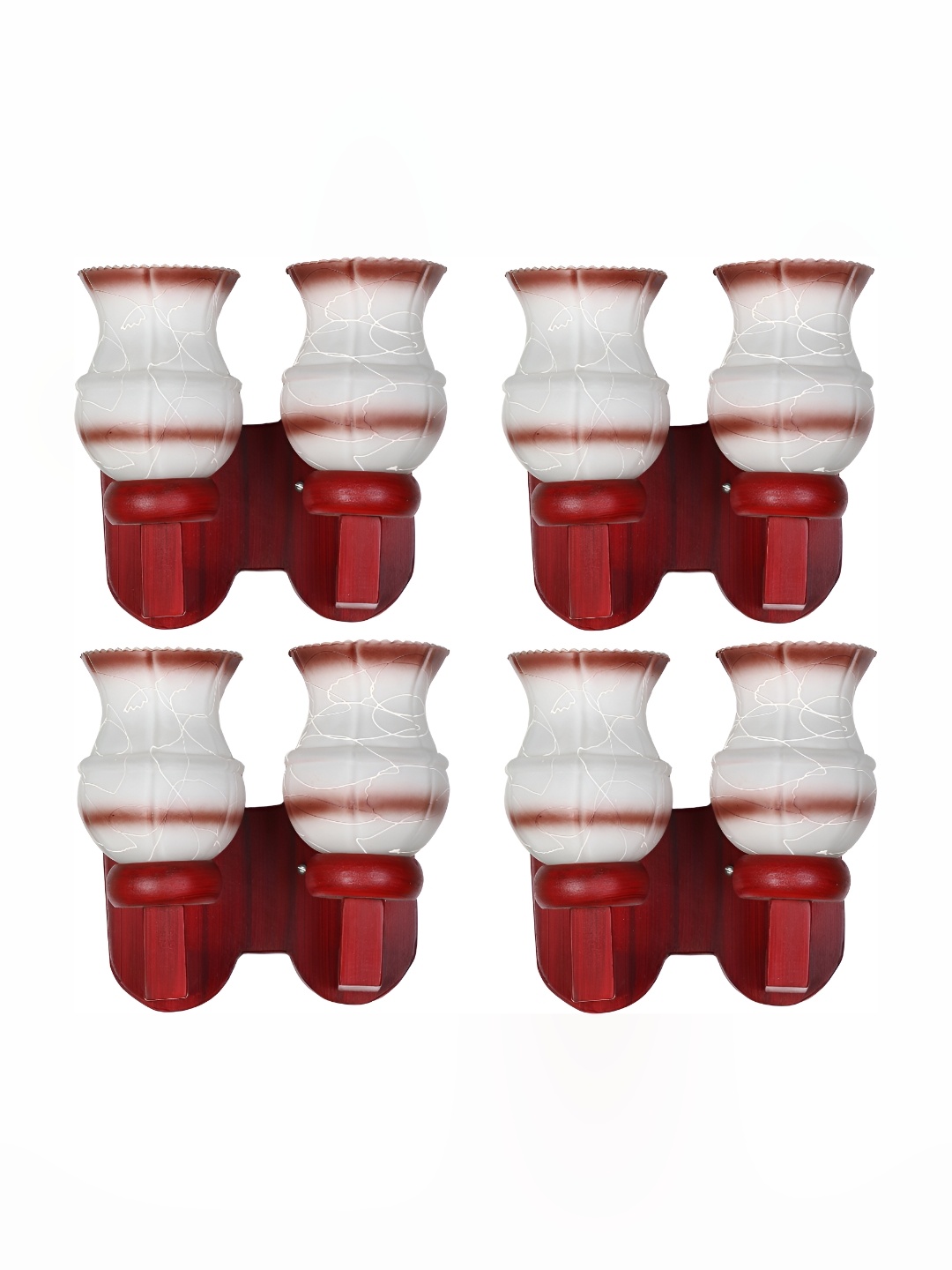 

1ST TIME White & Maroon 4 Pieces Printed Glass Contemporary Wall Lamps
