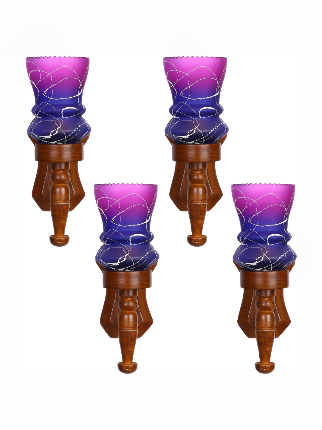 

1ST TIME Blue & Purple 4 Pieces Colourblocked Glass Contemporary Bell Shaped Wall Lamps